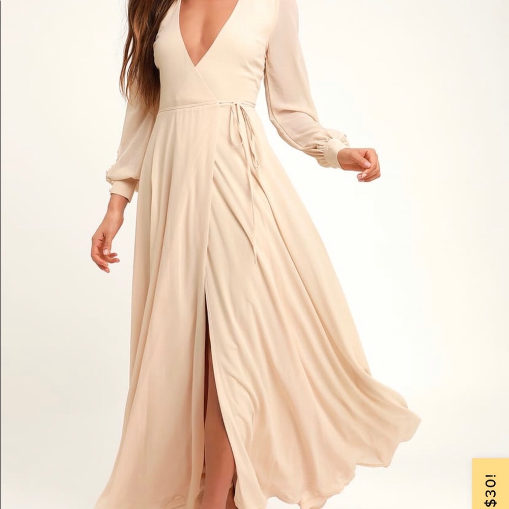 Lulu’s Cream Long Sleeve Wrap Maxi Dress